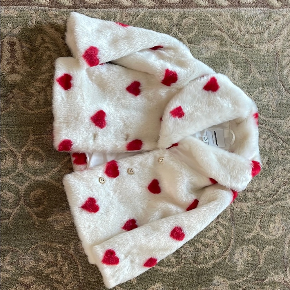 Kids' White and Red Heart Patterned Jacket